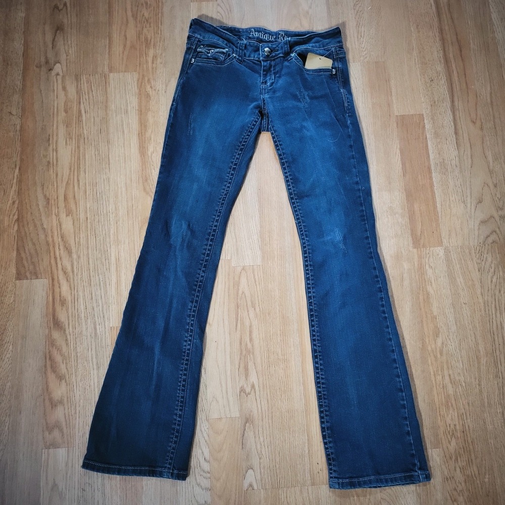 Antique Rivet Jeans Womens 27 Blue Denim Bootcut Flap Pocket Embellished Y2K Vtg